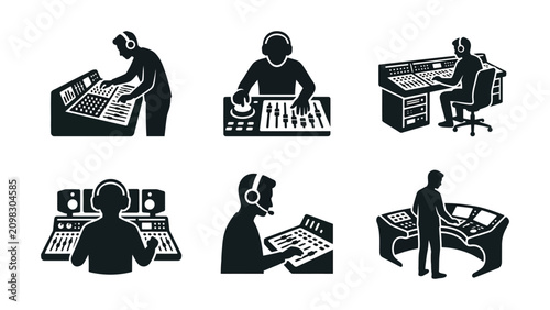 Tableau sur toile Sound Engineer Icons: DJ, Producer, Mixing Console and Audio Equipment