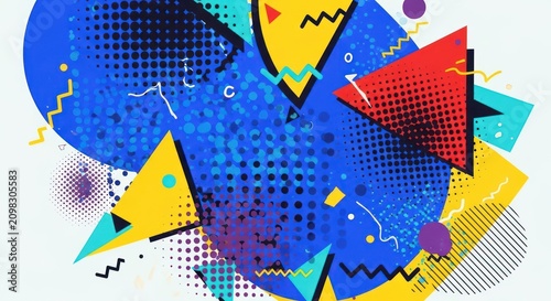 Vibrant abstract geometric pattern with retro 80s 90s style