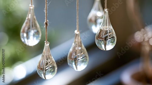 Glass wind chimes on balcony sunlit