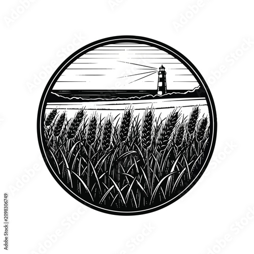 фотографія Black and white wheat field circle.