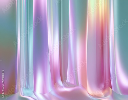 Iridescent, flowing fabric with soft, pastel color gradients, elegant texture