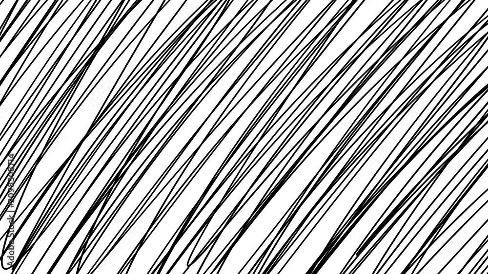 Fototapeta premium 細字のボールペンで画面を乱雑に斜めに塗り潰した手描きイラスト。モノクロの落書き背景素材