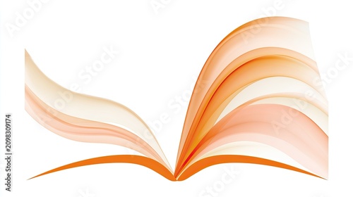 Open book with flowing pages in warm orange and yellow hues