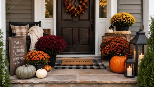 Cozy Fall Front Porch Decor With Pumpkins Mums Lanterns And Welcome Mat