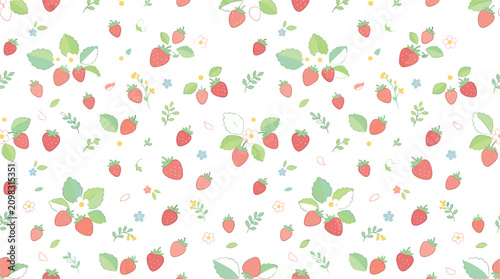Obraz na plátně Minimalist strawberry seamless pattern vector illustration with dainty hand draw