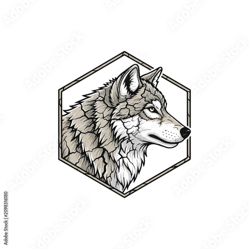 Wolf head in hexagon frame profile.