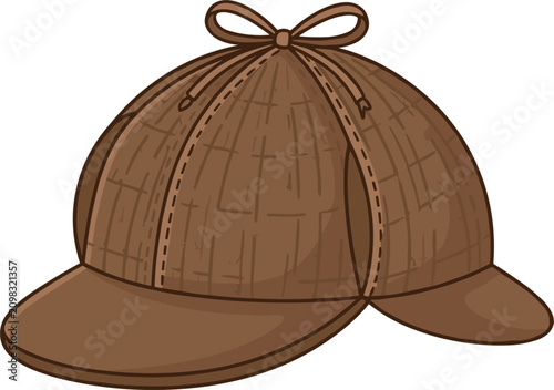 Photos Classic brown plaid deerstalker hat vector illustration featuring detailed stitc