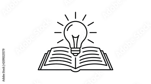 A book displaying an illuminated lightbulb icon above open pages symbolizes the acquisition of knowledge through scholarly study.