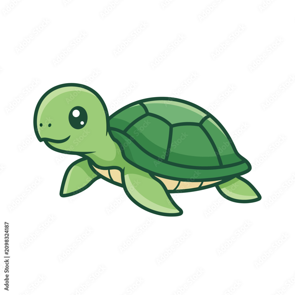 Obraz premium Cute cartoon green sea turtle vector illustration isolated on white