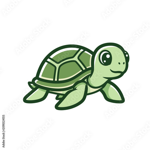 Cute green cartoon baby turtle illustration vector sticker isolated on white background