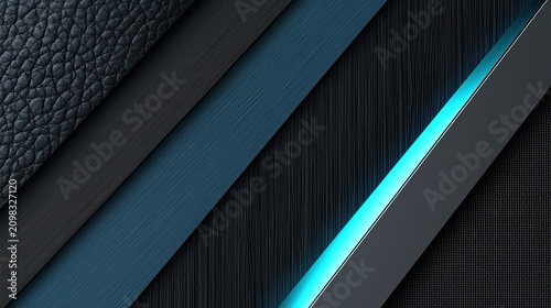 Textured material layers diagonal pattern with glowing blue accent