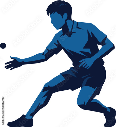 Photos Table Tennis Player Blue Silhouette Vector Illustration with Paddle in Dynamic R