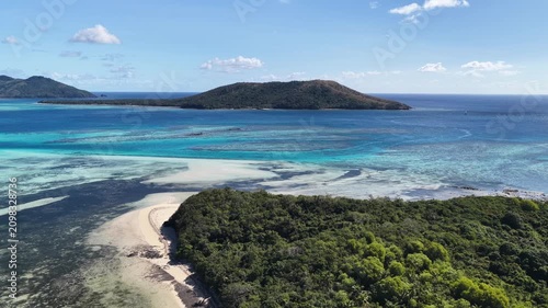 Drone view of a tropical island and sandbar, Oarsmans Bay, Nacula Island, Fiji