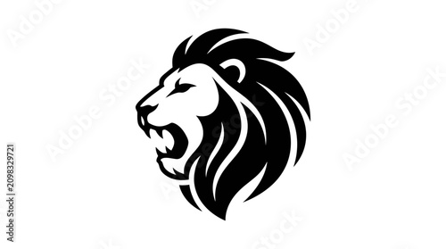 Bilde på lerret Majestic Lion Head Silhouette Roaring Fiercely.