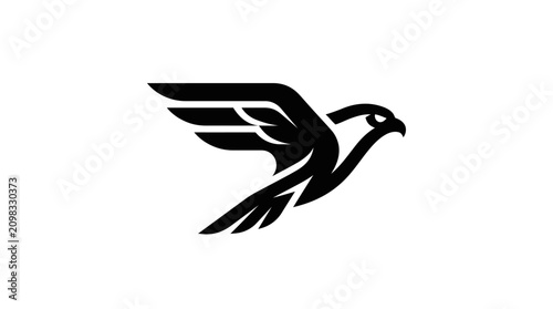 Fotografie Stylized Black Falcon Bird Silhouette in Flight.