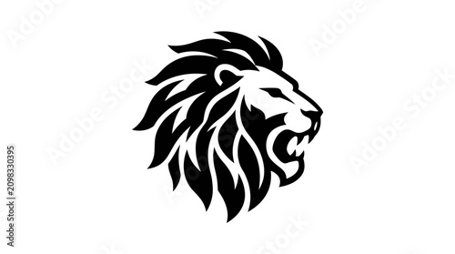Photography Stylized Black Lion Head Silhouette Fierce Roar.