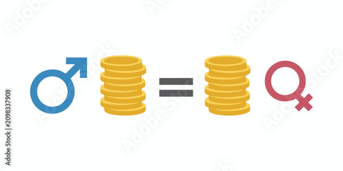 Foto Equal pay concept with male and female symbols and gold coins gender equality co