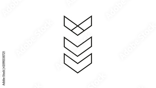 Bild auf Leinwand Geometric arrows descend in a stacked, minimalist design on a white background