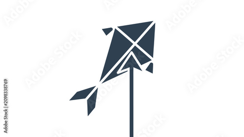 Foto Origami-style dark blue kite, abstract design with sharp geometric lines, floati