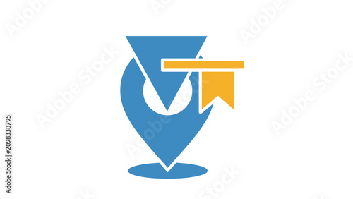 Foto Blue location marker with orange flag accent
