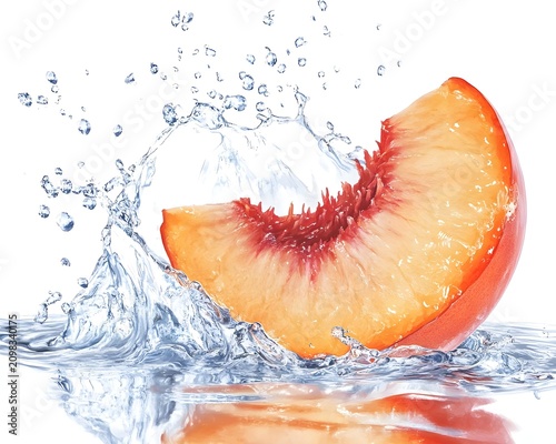 Juicy Peach Splashing into Water