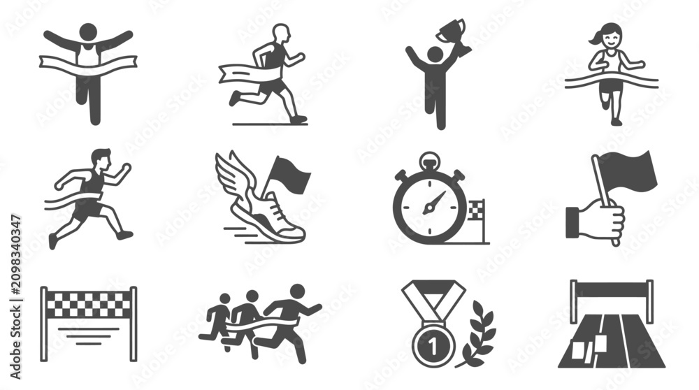 Fototapeta premium Black and white athletic sports icons.
