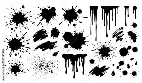 Foto Artistic ink blot and paint splash collection with abstract drips splatters and