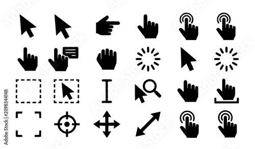 фотографія Pointer click icon set with cursor hand loading waiting and computer interface s