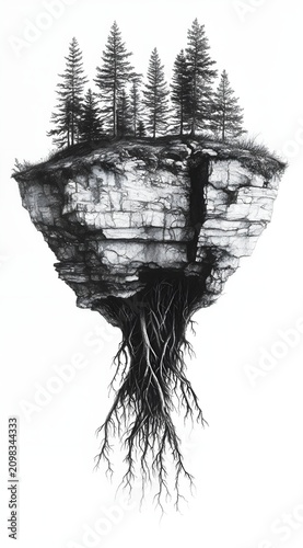 Floating Island with Trees and Exposed Roots