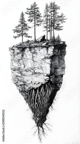 Floating Island with Trees and Exposed Roots