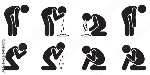 Φωτογραφία Graphic set of pictograms depicting people suffering from illness feeling unwell vomiting or experiencing physical discomfort symptoms