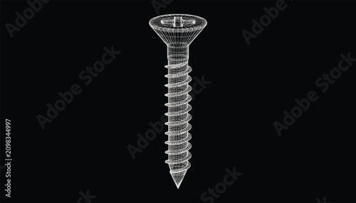 Принти на полотні Three dimensional wireframe grid model of a metallic countersunk wood screw fast