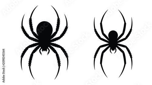 Pair of black silhouette spider icons in distinct styles on a plain white background