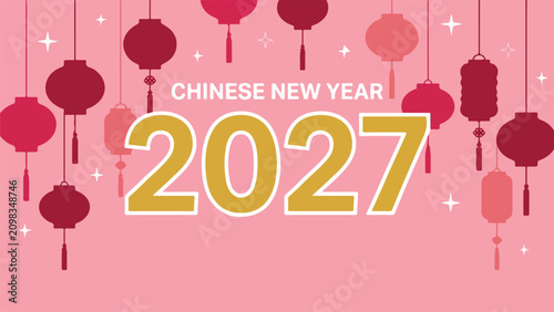 Festive chinese new year 2027 celebration with hanging lanterns and stars