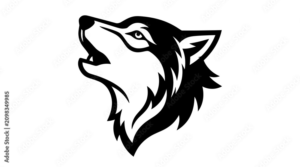 Obraz premium Wolf howling head or face logo black and white vector design on white background.