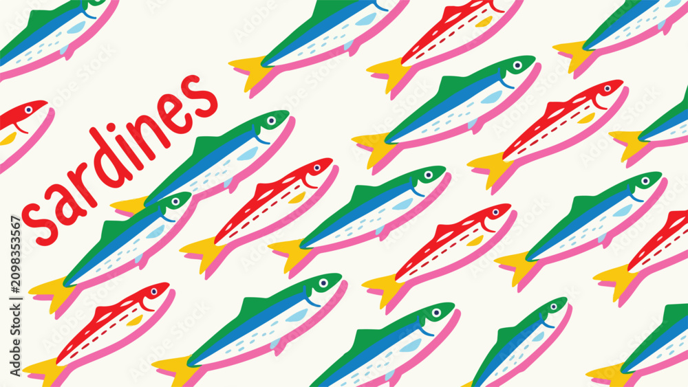 Fototapeta premium Colorful sardines pattern with text