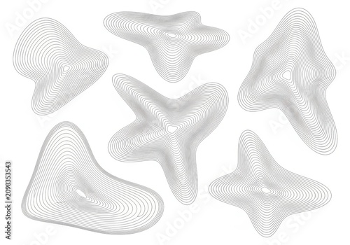 Collection of intricate abstract line art forms representing organic structures and patterns in monochrome detail