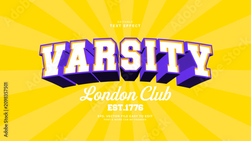 Varsity Editable Text Effect 3D College Sports Typography