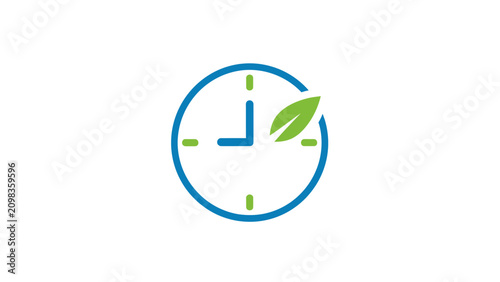 Minimalist clock face with blue and green design elements