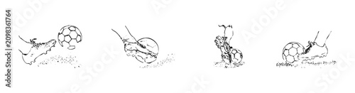 Fotografía Hand drawn sketch collection of kicking a soccer ball on grass.