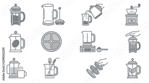 Tableau sur toile Professional coffee brewing equipment and tools line icons