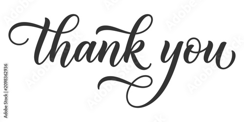 Cuadro en lienzo Elegant black and white handlettered thank you calligraphy with flourishing scri