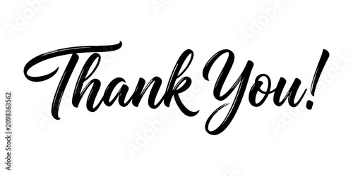 Cuadro en lienzo Elegant black brushstroke calligraphy reading thank you with flourishing script