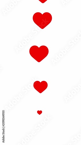 Vertical video of red heart flying animation on transparent background 
