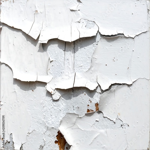 Abstract texture of peeling white paint on wooden surface close up