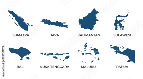 Illustration of Indonesia's regional maps and island groups displayed