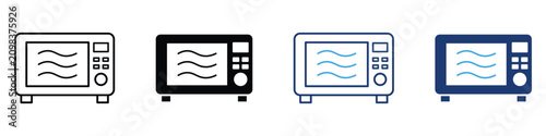 Microwave Oven Icon Set with Outline and Filled Styles. Vector Illustration for Kitchen Appliance, UI, Web, Mobile App, and Print Design