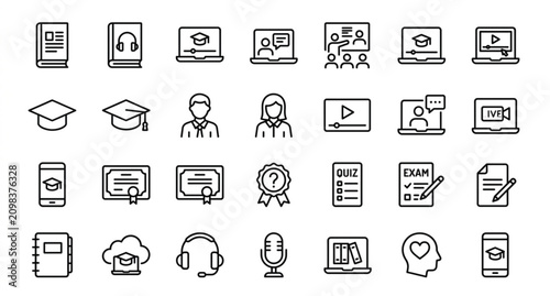 Fotografía Distance Learning and Online Education Outline Icon Collection Editable Stroke V