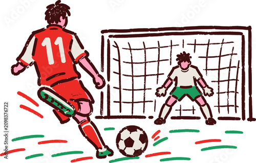 Soccer Player Kicking Ball Towards Goal
