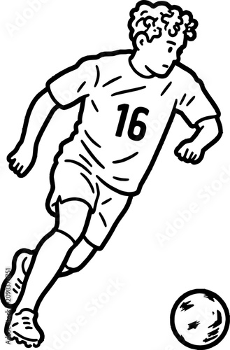 Line Art of Soccer Player Dribbling Ball